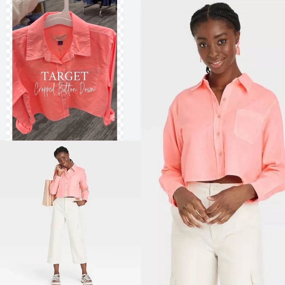 UNIVERSAL THREAD size Medium Coral Long Sleeve Linen/Cotton Cropped Blouse NEW